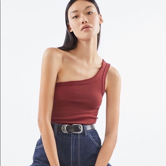 Urban Outfitters Tops - Urban Outfitters ribbed one shoulder oxblood tank top Size Medium